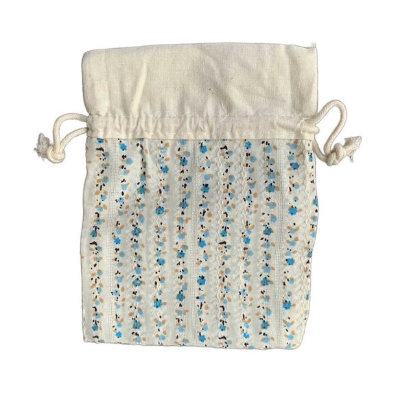 12 Blue Floral Flower Patterned Cotton Fabric Gift Jewelry Bags Drawstring Cord - Picture 2 of 8